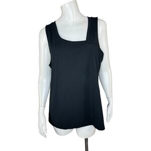 Attitudes By Renee Washed Cotton Jersey Knit Asymmetric Tank Top Black XL